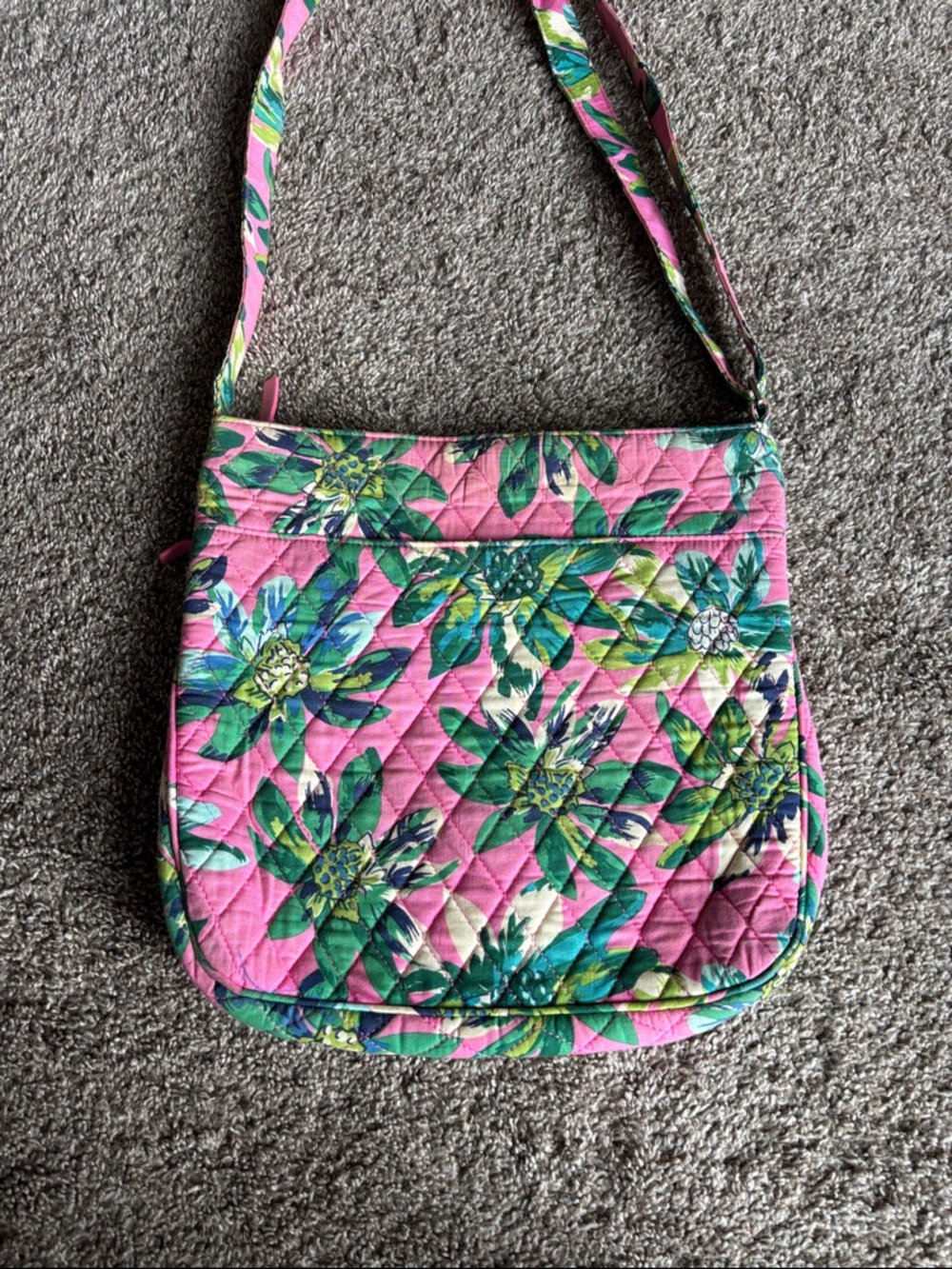 Vera Bradley Quilted Floral Crossbody Bag in Pink and Green